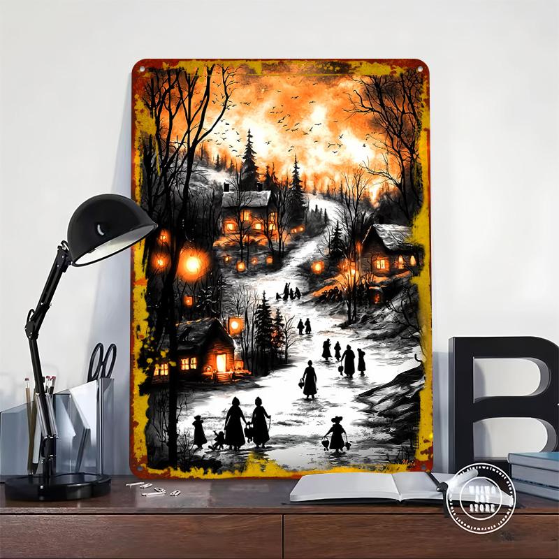 Vintage Winter Glow Printed Poster Customized Wall Art Retro Vintage Metal Tin Signs for Wand Deko Gaming Room Decoration Cozy