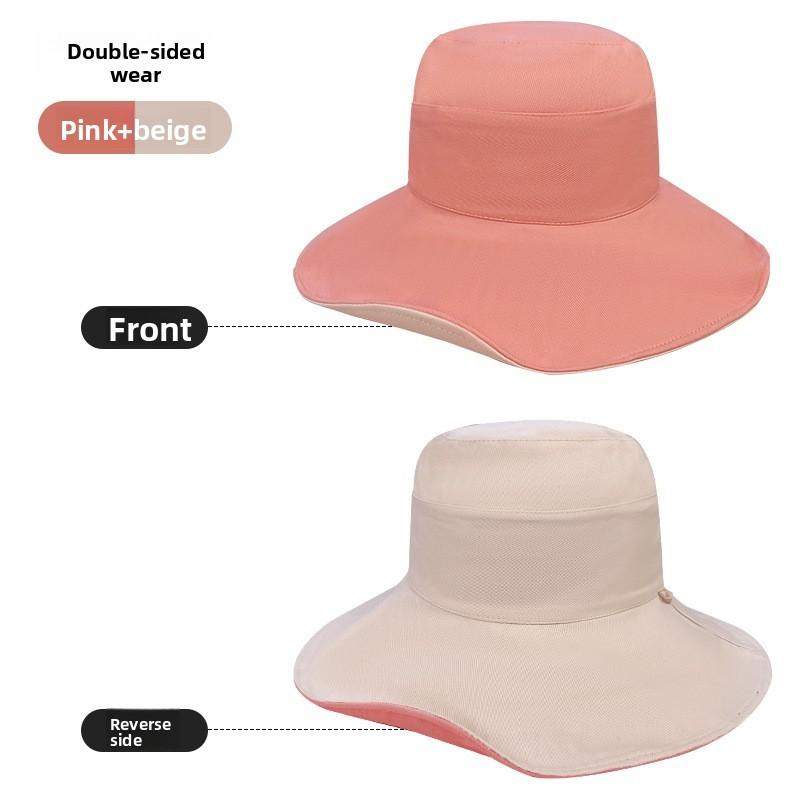 Brim Reversible Wide Sun Hat With Solid Color Design For Summer Casual Use