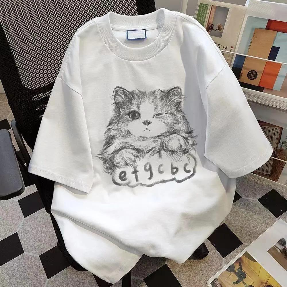 Kawaii Cat 3D Printed Women T Shirt Harajuku 2025 Summer Short Sleeve T Shirt Women Fashion White Clothing Unisex Streetwear Tops