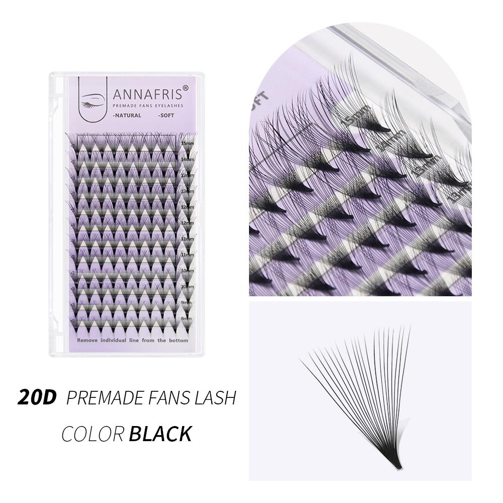 ANNAFRIS 10D 12D 14D 16D 20D Готовые веерные наращивания ресниц Тонкие заостренные корни с русскими объемными ресницами Мягкие натуральные накладные ресницы