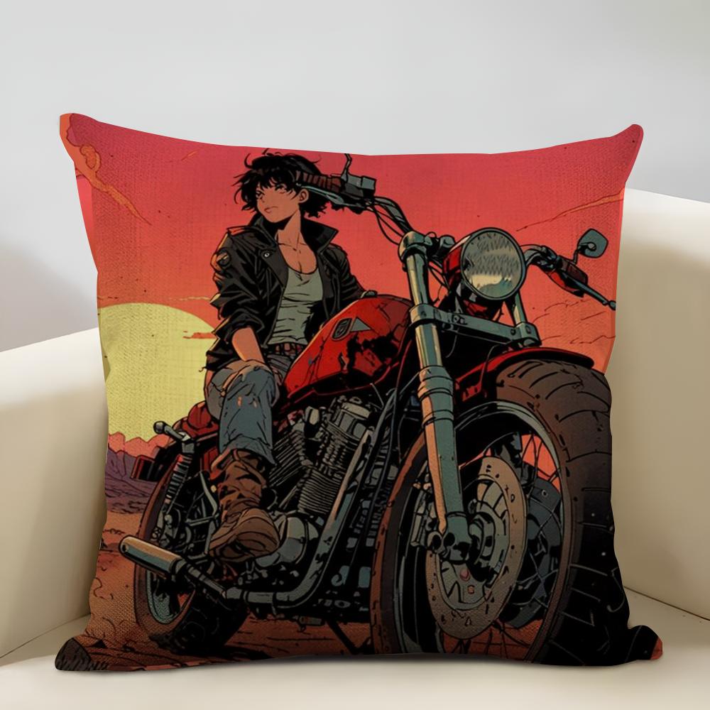 Female motorcyclist Cushion Household Decoration Linen Sofa Cushion Cover: Skin-Friendly & Breathable with Invisible Zipper
