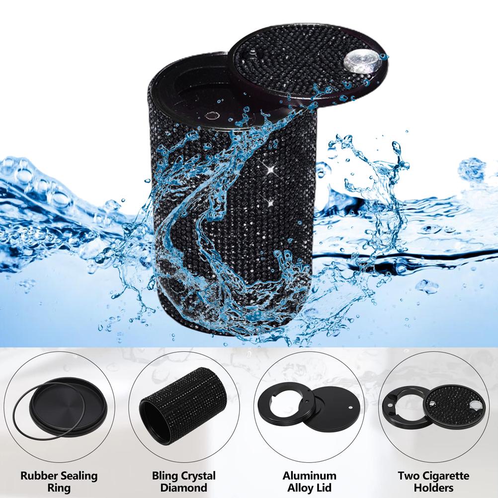 Crystal  Aluminum Smokeless Car Ashtray with Fireproof Stainless Lid for Car Women Home Office