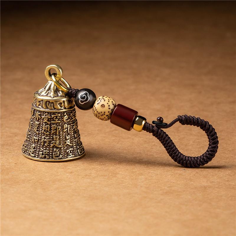 Vintage Brass Tibetan Buddhism Mantra- Bell Keycha Lanyard Pendants Handmade Rope Car Key Chain Rings Hanging Jewelry