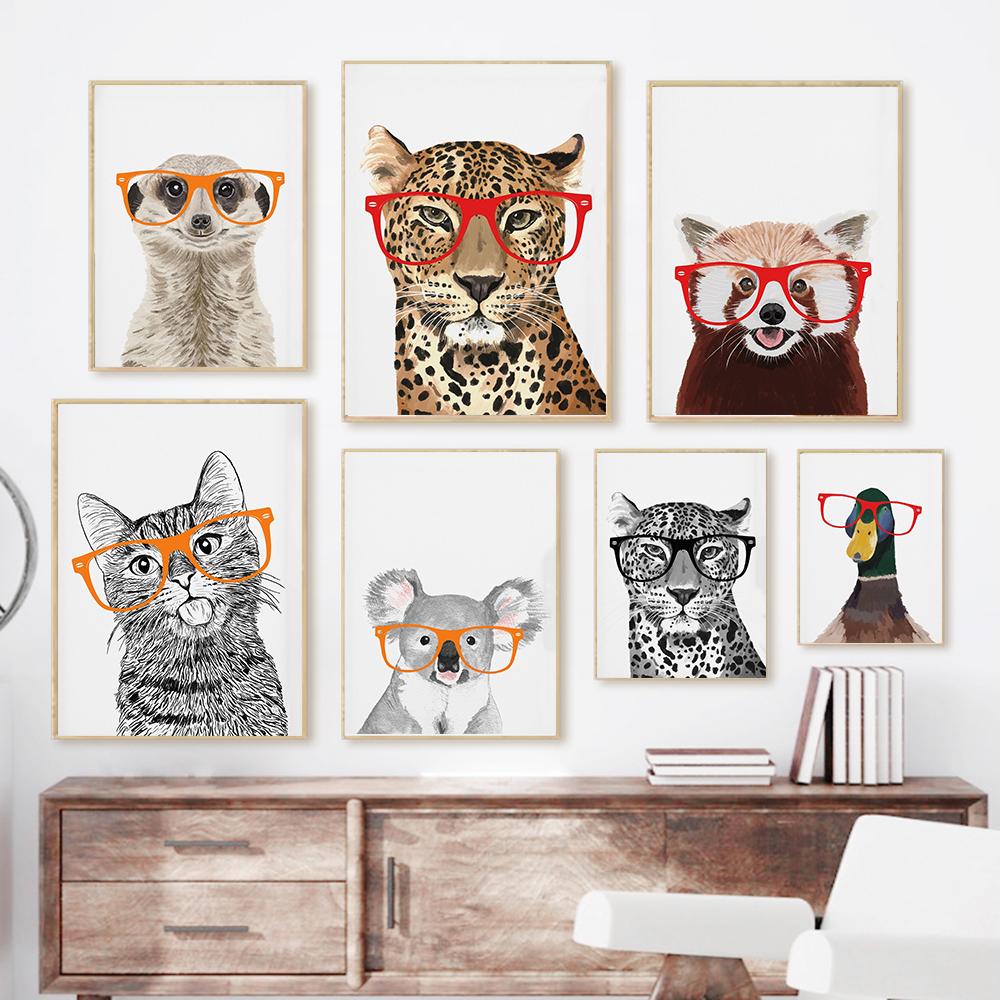 Сафари детеныши животных лев зебра в очках постеры холст картина детская настенная живопись печать детская комната фотографии скандинавский детский декор