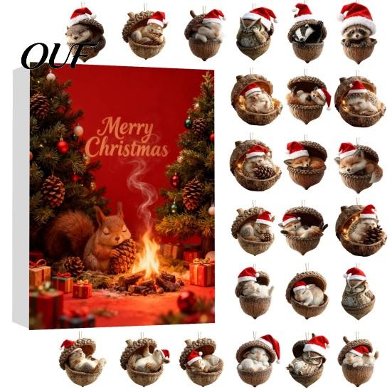 Kids Stocking Stuffers Christmas Advent Calendar, 24 Days of 2D Acrylic Forest Animal Acorn Seasonal Home Ornament Ornaments for Kids, Holiday