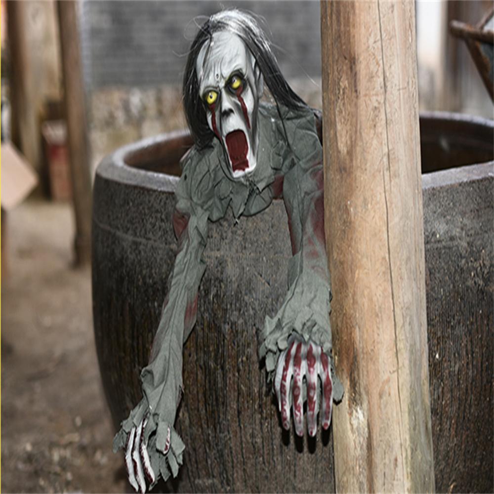 Long Hair Crawling Ghosts Scary Electric Voice Red Eye  Halloween Decorations