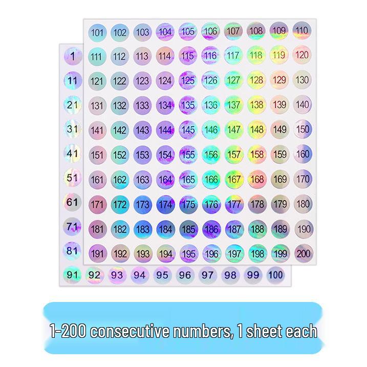 Waterproof Laser-Printed Round Nail Polish Stickers, Consecutive Numbers 1-500