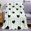 Mint Grid Black Hearts Lightweight Microfiber Soft Christmas Fleece Blanket Warm Cozy Throw for Sofa Office Travel All Season