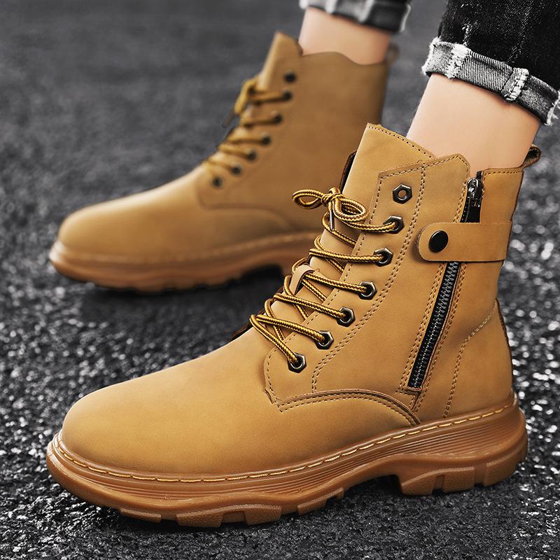 Мужские ботинки Американские ретро-ботинки Tooling Повседневные кожаные мужские ботинки Винтажные мужские ботинки на шнуровке Ботильоны Панк-ботинки с боковой молнией