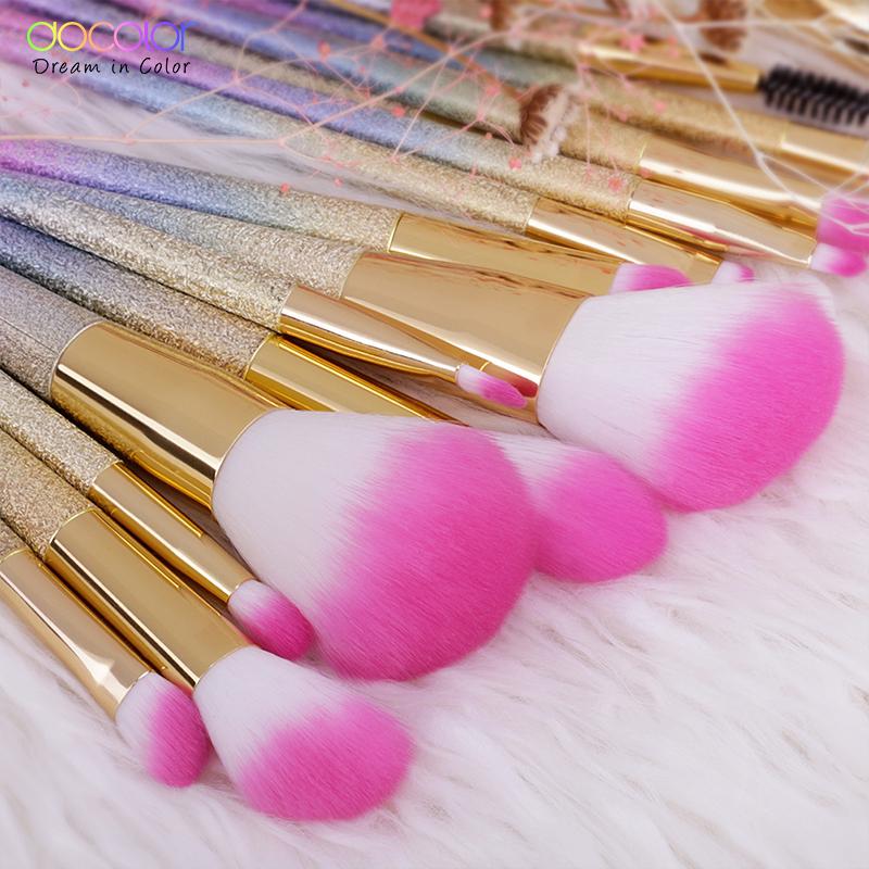 Docolor 16PCS Professional Makeup Brush Set Beauty Foundation Powder Blush Eyeshadow Blending Eyelash Concealer Fan Make Up Kits