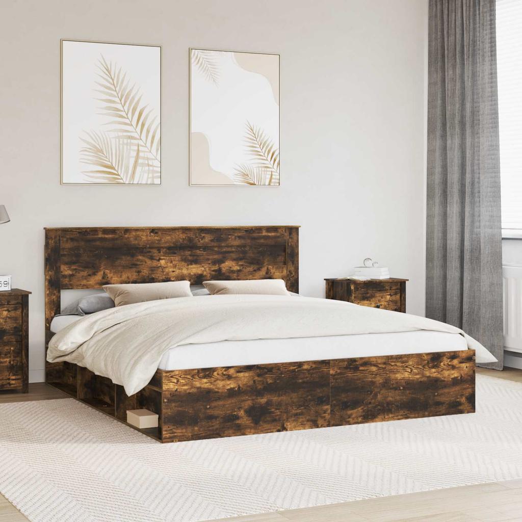 Bed Frame Smoked Oak 180 x 200 cm Solid Pine Wood