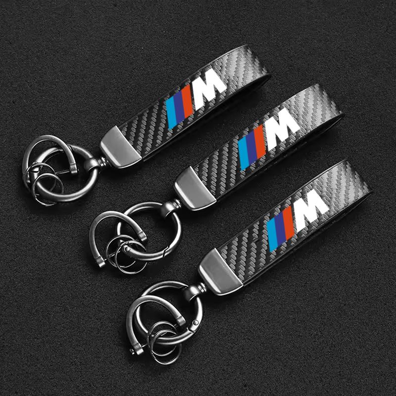 Carbon Fiber Style Car Keychain For BMW M Emblem E46 E36 E34 F10 E90 F30 E60 F30 E53 E30 E92 E87 Microfiber Leather Key Chain bzvm78