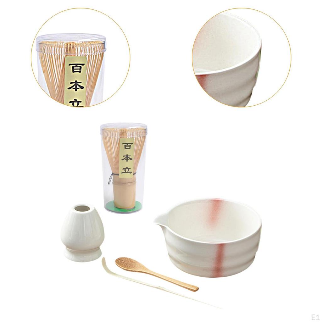 Ceramic Matcha Preparation Set with Spoon and Whisk for Family Tea Time