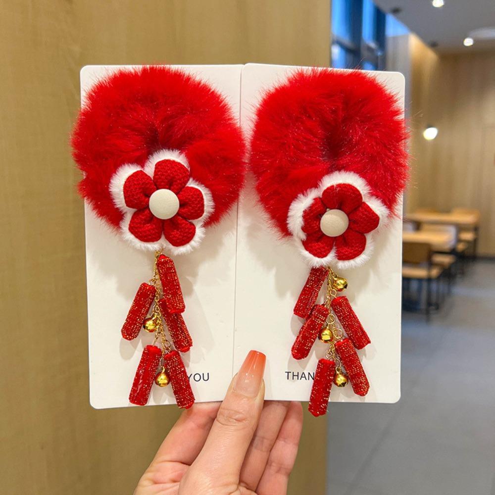 Tang Suit Children's New Year Headwear Hanfu Headwear Red Bow Hair Ring New Year Hair Rope  Kids