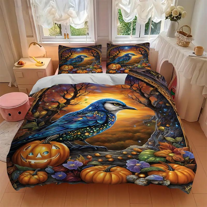3pcs Crow Autumn Fantasy Duvet Cover Set, 1 Duvet Cover + 2 Pillowcases (No Insert), High-Definition Print, Home & Dorm yy251123010
