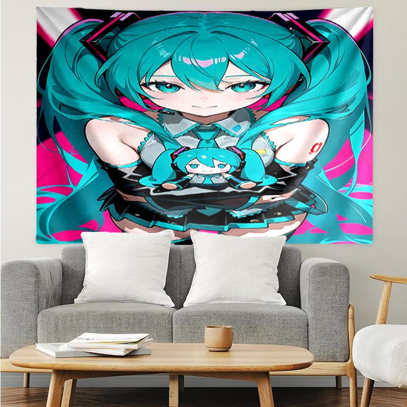 Hatsune-Miku Print Tapestry, Backdrop, Easy Setup, Ideal for Bedroom, Office & Living Room, with Aesthetic Wall Hanging Decor.