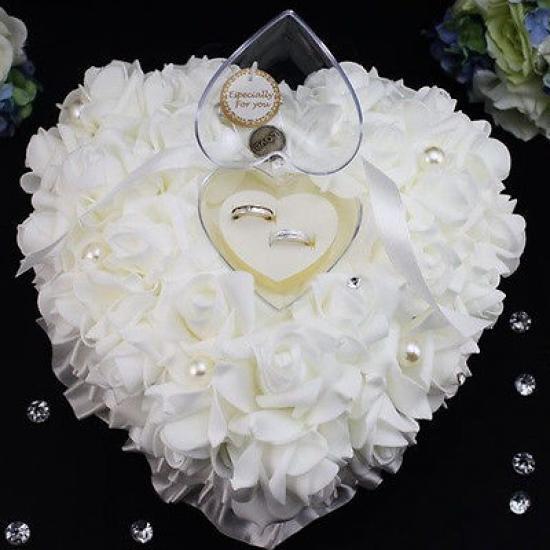 Romantic Rose Wedding Favors Heart Shaped Jewelry Gift Ring Box Pillow Cushion