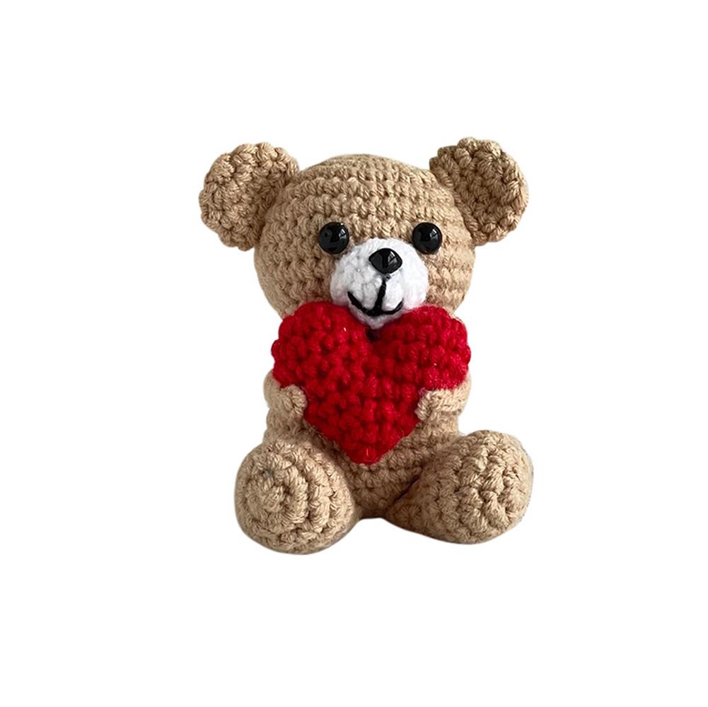 New Handmade Knitted Positive Energy Bear Doll With Card Home Room Decoration Funny Crochet Heart Bear Ornament Christmas Gifts