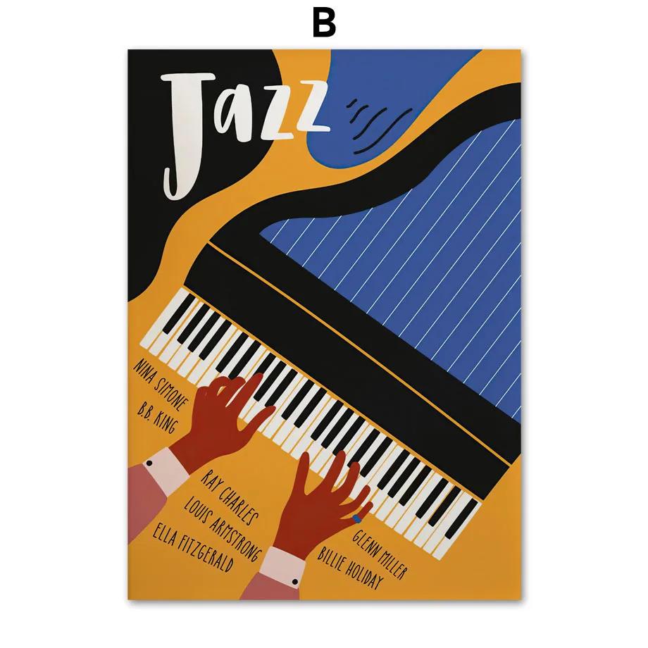 Frameless Jazz Festival Guitar Cello Piano Music Wall Art Canvas Painting Nordic Posters and Prints Wall Pictures for Living Roo