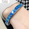 Ekopdee Blue Fire Opal Stone Open Bangles Silver Plated Minimalist Bracelets Jewelry Best Gifts For Girl Women