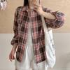 Spring and Autumn Hong Kong style retro plaid shirt women's new American loose shirt jacket medium and long long-sleeved top