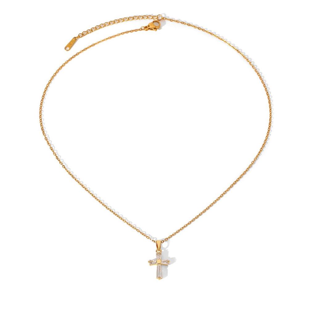 Хит продаж Французское Нержавеющее Стальное Крестовое Ожерелье с Подвеской из Циркона и Жемчуга