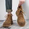 Мужские ботинки Мартин с низким и средним голенищем 2024 года: Высокие кроссовки на толстой подошве, увеличивающие рост, песочно-желтого цвета