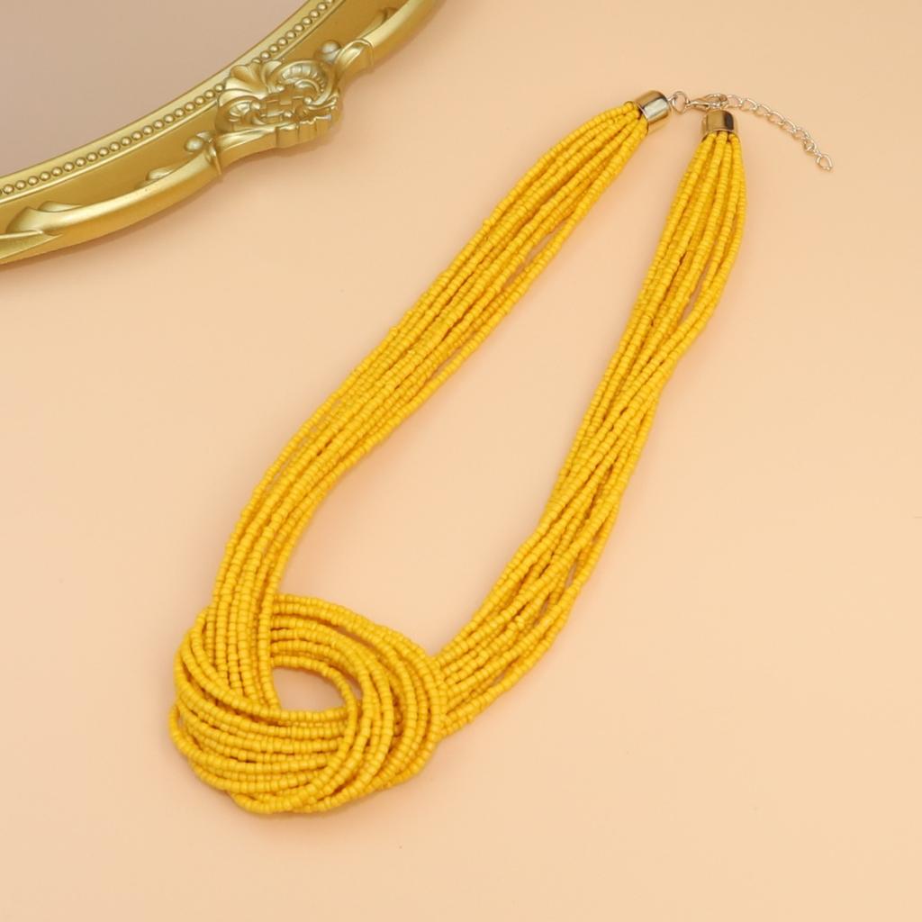 Bohemian Ethnic Style Multi-layer Color Blocked Rice Bead Necklace