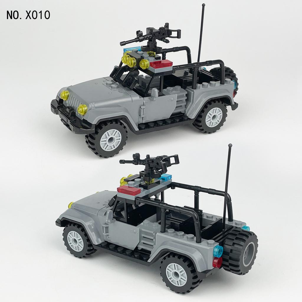 X010 Серый волк Внедорожник Строительный блок из мелких частиц Черная кукла SWAT Игрушка-строительный блок