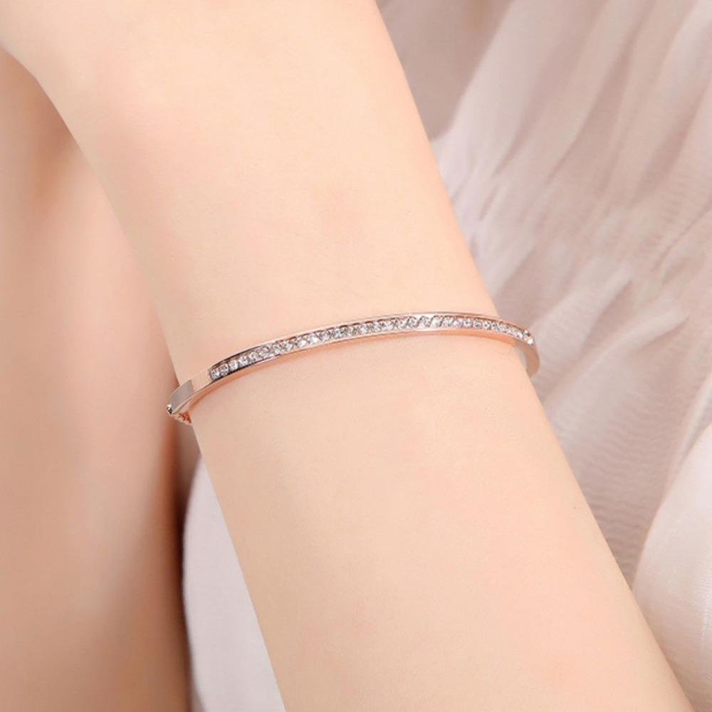 Регулируемый браслет со стразами, простой браслет-манжета из нержавеющей стали, креативный хрустальный браслет, женский