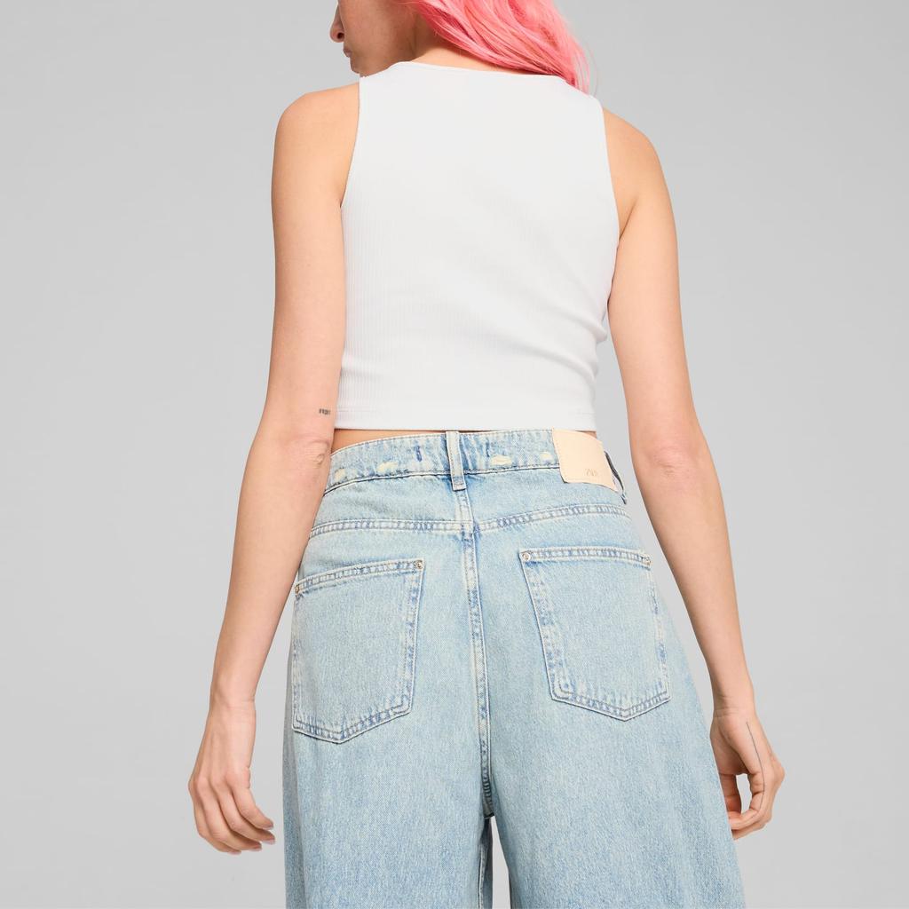 Puma Классический рубчатый кроп-топ однотонный с коротким рукавом круглым вырезом принтом логотипа бренда жилет женские топы белый 626625-02