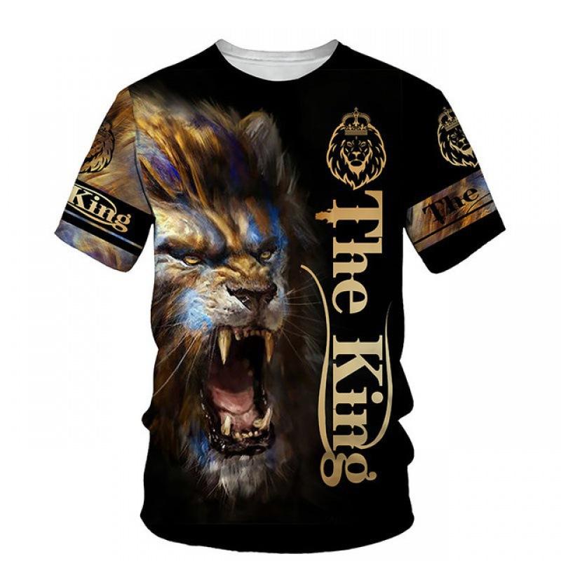 Summer Round Neck 3D Lion Print Top Fashionable Casual Short Sleeved Men's T-shirts