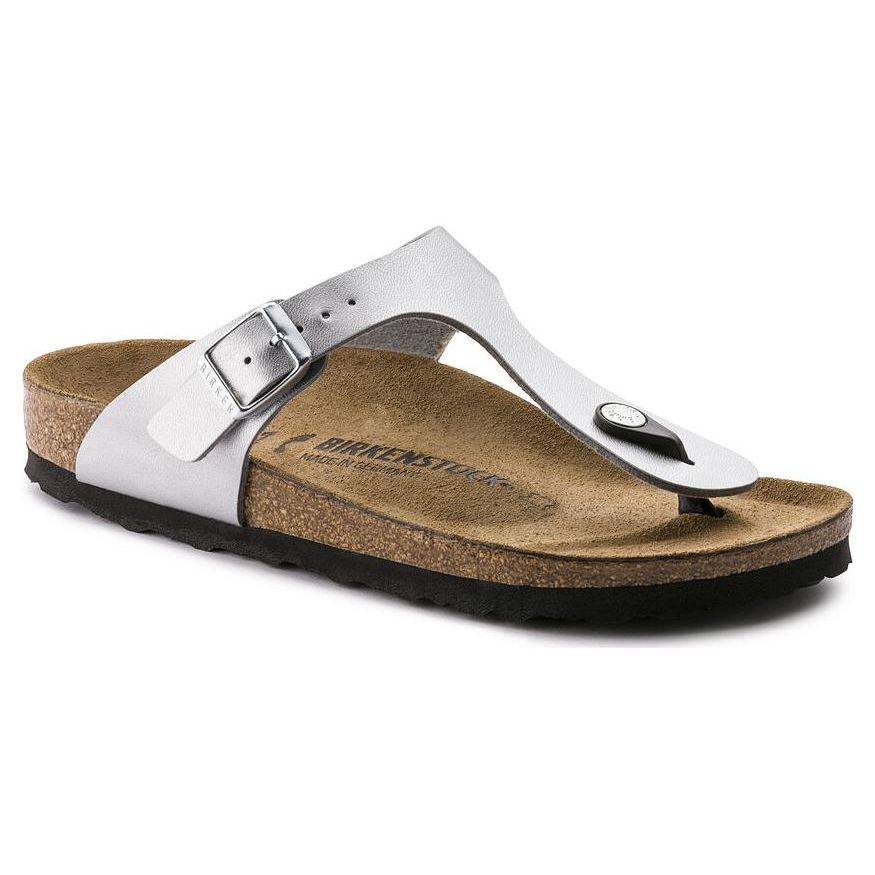 Birkenstock Мягкие удобные круглый носок толстая подошва металлическая пряжка нескользящие шлепанцы женская обувь серебристый 0043853