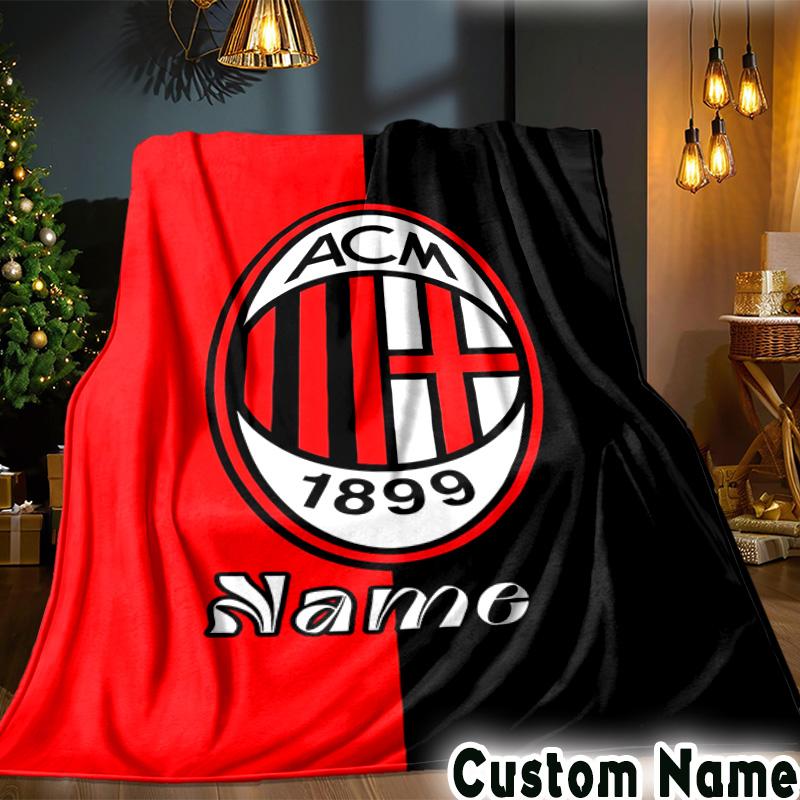 Custom Name Milan Team Crest Throws Blanket Flannel Blankets for Couch Bed Gifts for Men Women Picnic blanket Christmas fan gifts