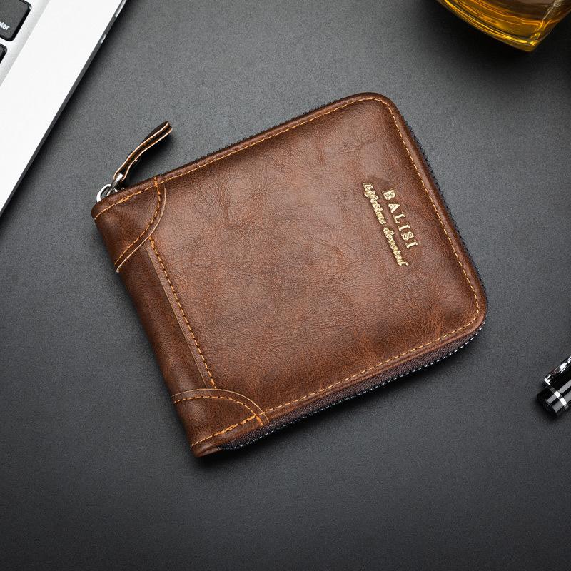 Men's Wallet New PU Leather Zipper Retro Style Short Wallets Men Card Holders Coin Storage Money Bag