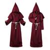 4Pcs/Set Halloween Cloak Costume Medieval Monk Robe Wizard Cosplay Dance Fabric Cape with Strong Drape Big Hat Necklace Waist Rope