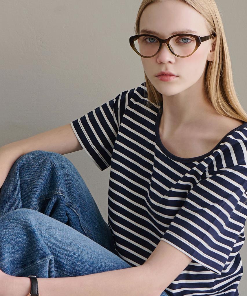 LUSIDA Basic Striped Short Sleeve T-Shirt - Navy