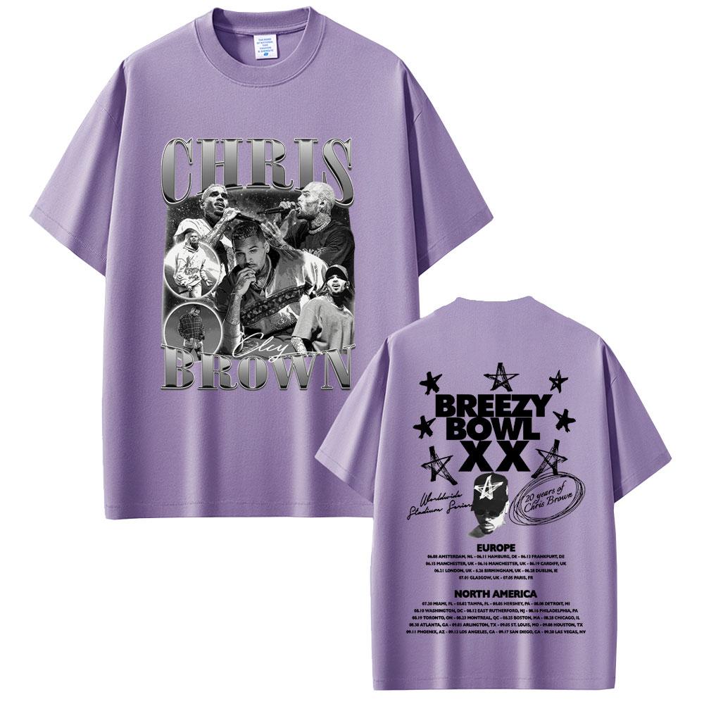 Rapper Chris Brown Breezy Bowl XX 2025 Tour Tshirt Unisex Women Hip Hop Fashion Casual T Shirts Unisexs Cotton Oversized Tshirts