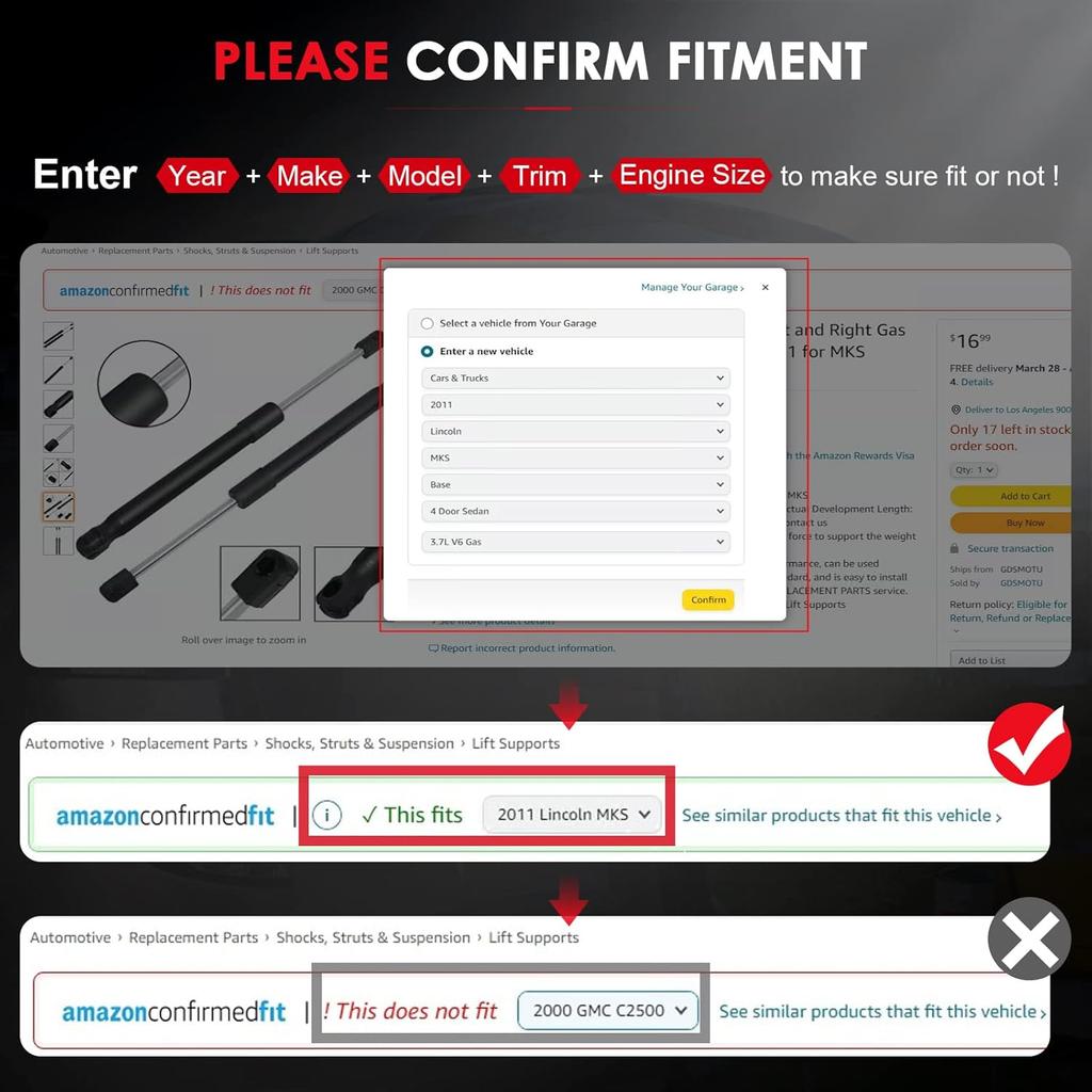 Front Hood Struts Shocks Lift Supports 4142 Gas Springs for Ford Explorer 2002 2003 2004 2005 2006 2007 2008 2009 2010, OEM# PM3021 SG404025, Pack of