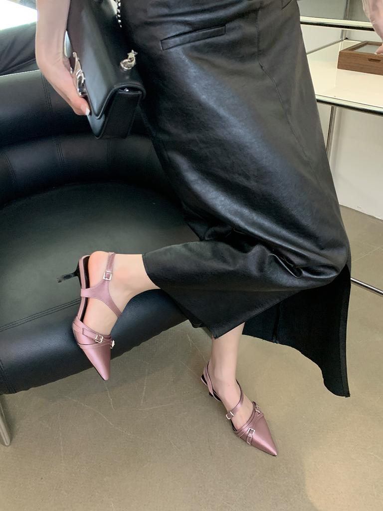 Модные женские босоножки с острым носком, новинка 2024 года, черные, розовые, бежевые, с пряжкой на ремне, туфли для вечеринки, с ремешком на щиколотке, сексуальные туфли для вечеринки