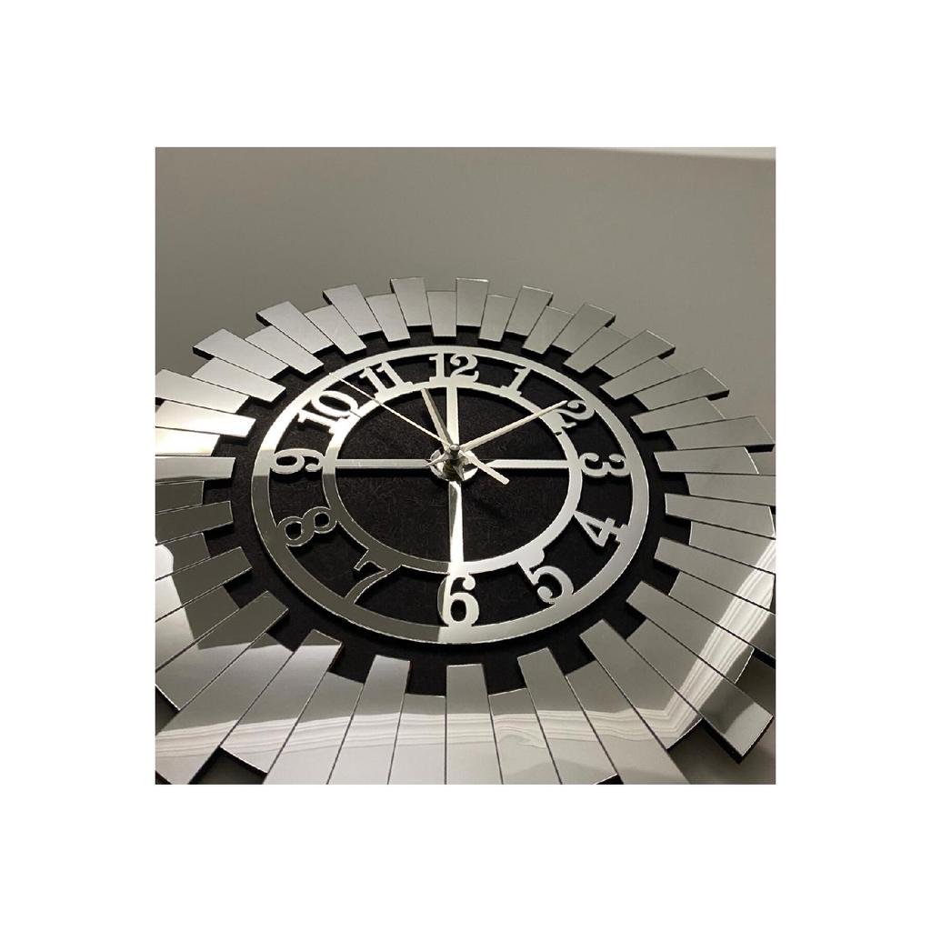 Large Silver Decorative Wall Clock Mirrored Plexiglass On Mdf With Turkish Numbers 60x60 Cm Clock
