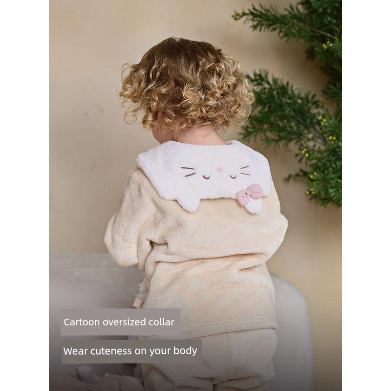 David Bella Girls' Home Clothes Set Winter New Style Kidsren's Milk Velvet Pajamas Baby Warm Clothes for Girls