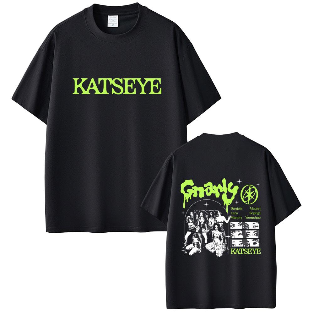 Корейская женская группа KATSEYE Футболка с узором Gnarly для мужчин и женщин, повседневная, из мягкого хлопка, модная, ретро, оверсайз