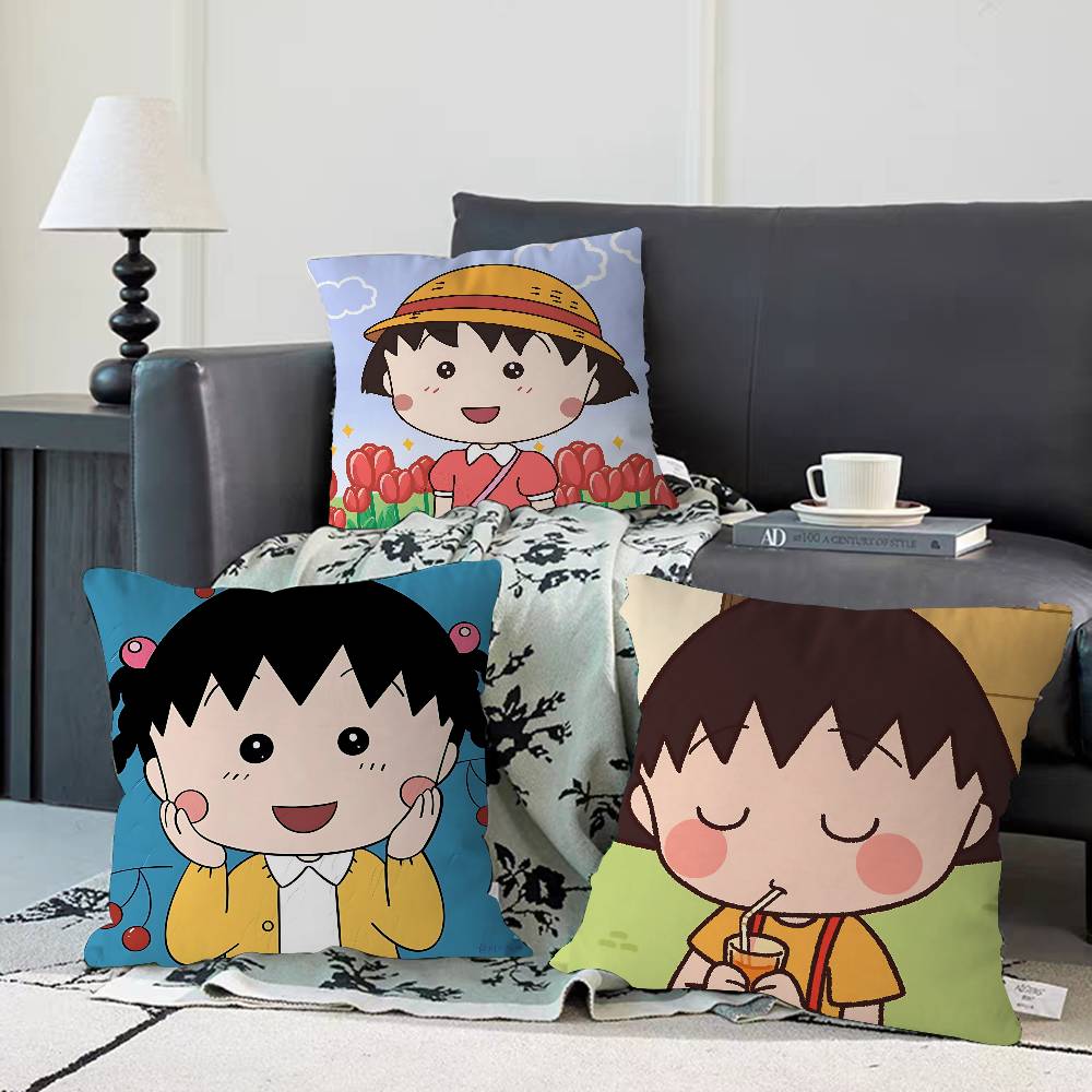 Chibi Cartoon Maruko Chan Pillow Case Removable Washable Cushion Cover – All-Season Soft Linen