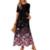 Women's Fashionable And Casual Long Beach Skirt Round Neck Short Sleeved Loose Retro Print Dress