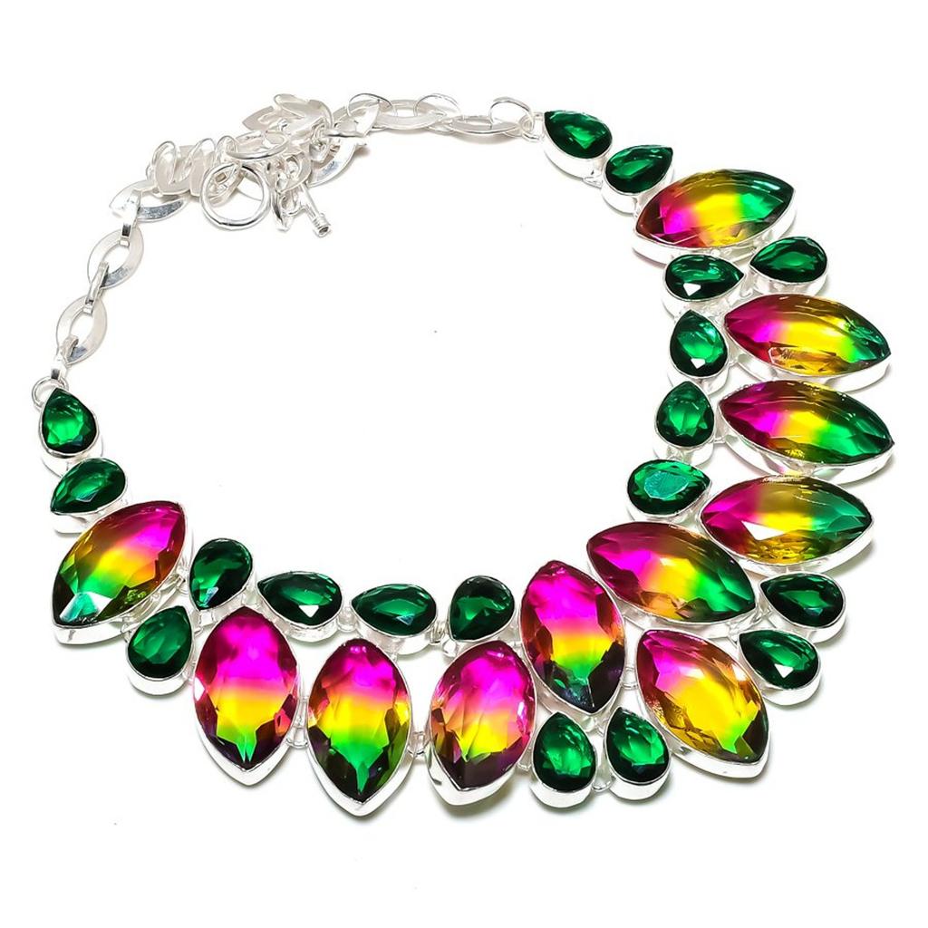 Lab Created Multi Tourmaline Chrome Diopside Necklace 18" Adjustable Chain Gifts