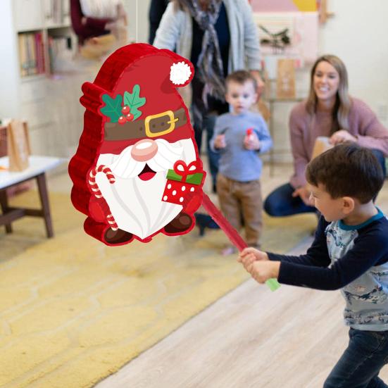 Пиньята Гном Красная Рождественская Пиньята Гном с Палкой Повязкой на Глаза и Конфетти Зимняя Тема Украшения для Вечеринки по Случаю Дня Рождения на Рождество День Рождения Детский Праздник