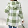 Зимний свитер, пальто с принтом в клетку, с капюшоном, толстый ветрозащитный кардиган с открытой строчкой, верхняя одежда, куртка средней длины из плюша для школьных путешествий