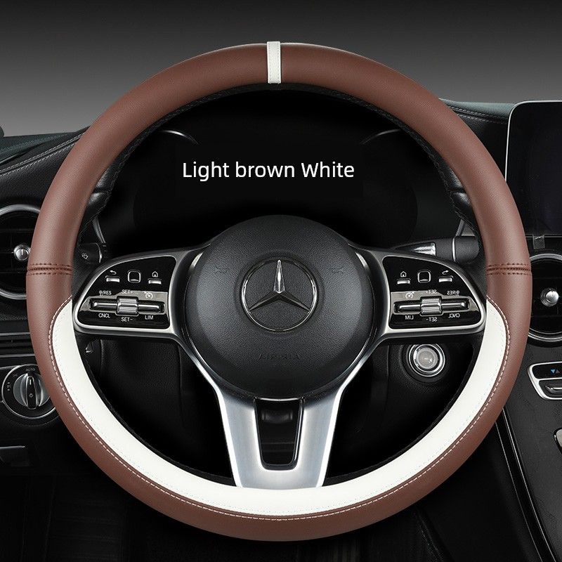 New Car Steering Wheel Cover All Year Round Neutral Fashion Color Contrast Non Slip Abrasion Resistant Napa Leather Car Steering Wheel Cover