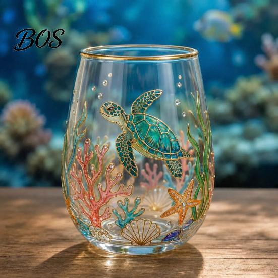 Bird And Flower Tea Cup Sea Turtle Glass Tumbler, Ocean Theme Drinking Mug, Borosilicate Coffee Juice Wine for Juice, Beach Gift Nature Lovers